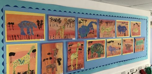 Year 1- African animal art and buddy reading with Year 5!